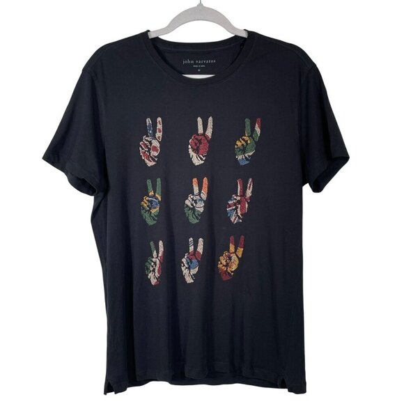 John Varvatos Multi Peace Hand Tee Black Embroidered Graphic 100% Cotton Men's M - Picture 12 of 13